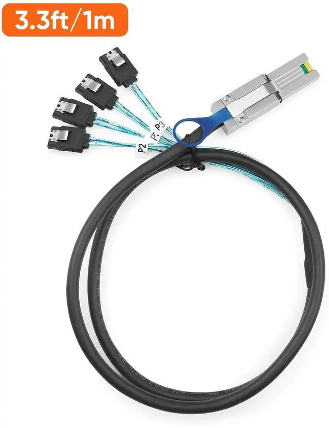 Alt view image 7 of 7 - WRIARICH 1M SFF-8088 26Pin External Mini SAS Male to 4 SATA 7Pin Female Breakout Cable, 3.3FT External RAID Controller to Hard Drive Backplane Cable