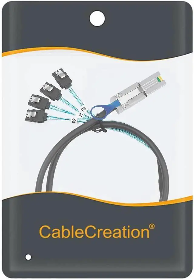 Alt view image 3 of 7 - WRIARICH 1M SFF-8088 26Pin External Mini SAS Male to 4 SATA 7Pin Female Breakout Cable, 3.3FT External RAID Controller to Hard Drive Backplane Cable