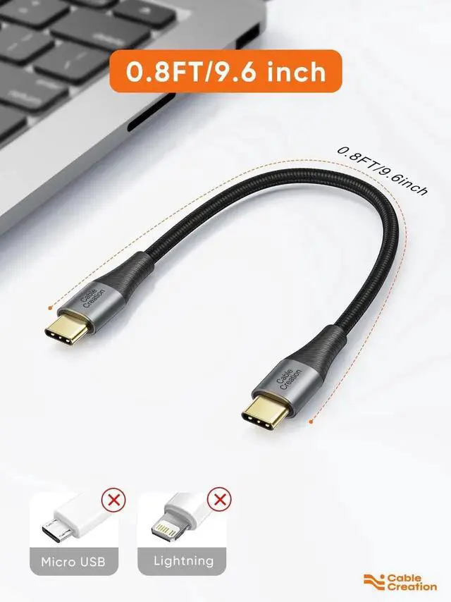 Alt view image 7 of 7 - WRIARICH 2 Pack 0.8FT Double-Braided USB-C to USB-C Short Cable, Fast Charging Cord for Galaxy, MacBook, iPad mini 6