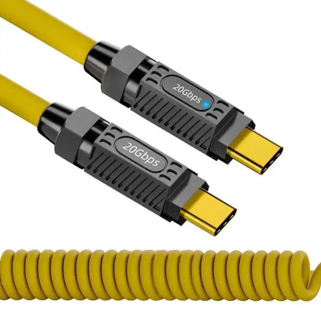 Main image of WRIARICH 180cm Coiled Stretch USB4 USB-C Cable, 20Gbps Data, 140W Charging, 8K Video, Male to Male Cord for Gaming Keyboard & Mouse