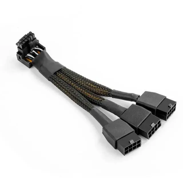 Alt view image 2 of 6 - WRIARICH 16Pin (12+4) 12VHPWR to 3×PCIe 8Pin GPU Power Adapter Cable, 16AWG PCIe 5.0 600W 90° Right Angle Type B Extension Cord, Compatible with RTX 4090/4080/3090Ti/4070Ti Graphics Cards
