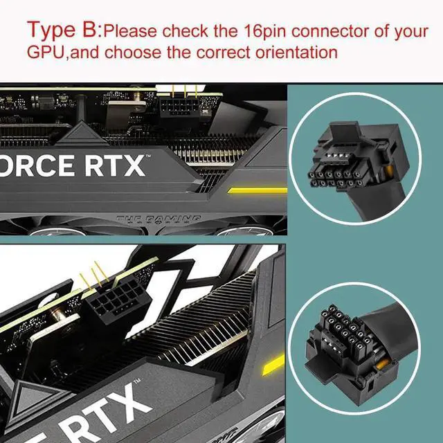 Alt view image 4 of 6 - WRIARICH 16Pin (12+4) 12VHPWR to 3×PCIe 8Pin GPU Power Adapter Cable, 16AWG PCIe 5.0 600W 90° Right Angle Type B Extension Cord, Compatible with RTX 4090/4080/3090Ti/4070Ti Graphics Cards
