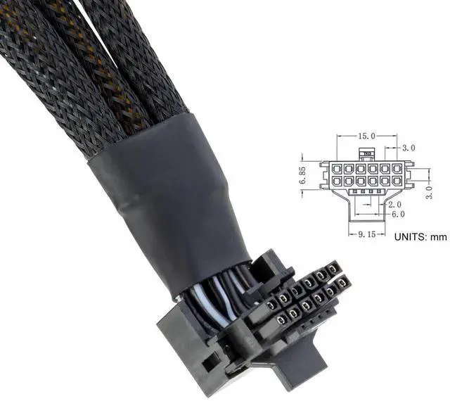 Alt view image 6 of 6 - WRIARICH 16Pin (12+4) 12VHPWR to 3×PCIe 8Pin GPU Power Adapter Cable, 16AWG PCIe 5.0 600W 90° Right Angle Type B Extension Cord, Compatible with RTX 4090/4080/3090Ti/4070Ti Graphics Cards