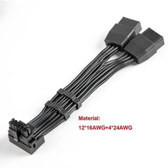 Alt view image 2 of 6 - WRIARICH 12VHPWR 90 Degree Adapter, 16AWG 12+4Pin 16Pin GPU PCIe 5.0 Cable Converter to Dual 8Pin PCIe Power Connectors, Right Angle Type A Compatible with RTX 3090Ti/4070Ti/4080/4090 Graphics Cards