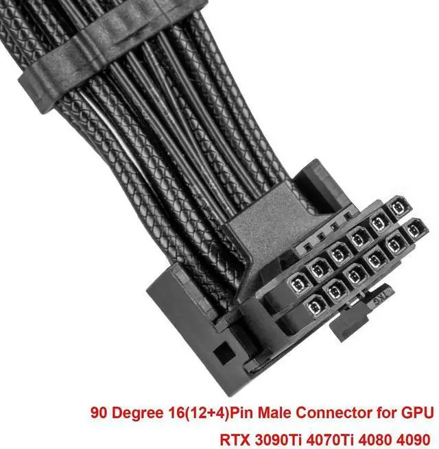 Alt view image 3 of 6 - WRIARICH 12VHPWR 90 Degree Adapter, 16AWG 12+4Pin 16Pin GPU PCIe 5.0 Cable Converter to Dual 8Pin PCIe Power Connectors, Right Angle Type A Compatible with RTX 3090Ti/4070Ti/4080/4090 Graphics Cards