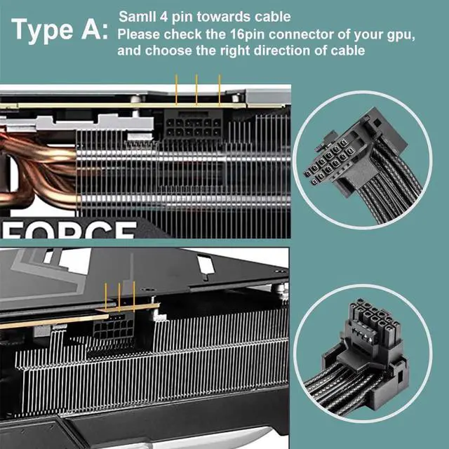 Alt view image 6 of 6 - WRIARICH 12VHPWR 90 Degree Adapter, 16AWG 12+4Pin 16Pin GPU PCIe 5.0 Cable Converter to Dual 8Pin PCIe Power Connectors, Right Angle Type A Compatible with RTX 3090Ti/4070Ti/4080/4090 Graphics Cards