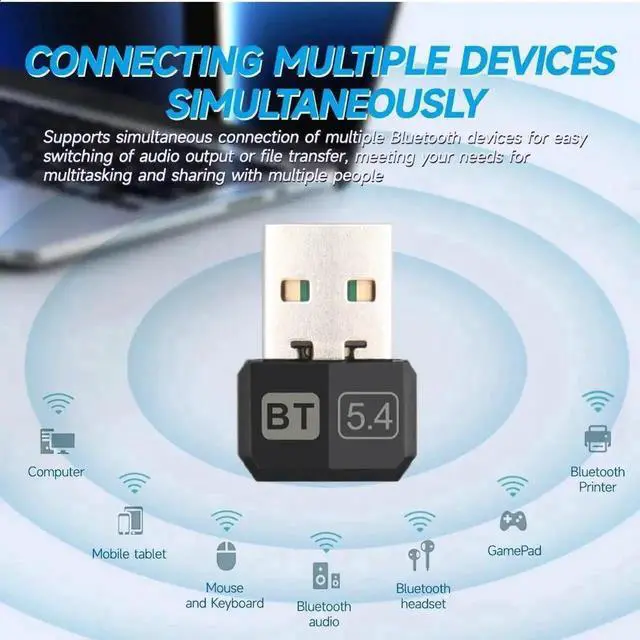 Alt view image 3 of 6 - WRIARICH Bluetooth 5.3 USB Adapter, 2.4GHz Wireless Bluetooth Dongle Receiver for Mouse, Keyboard, Game Controller, Speaker, Printer, Multi-Device Bluetooth Converter for Desktop Laptop PC