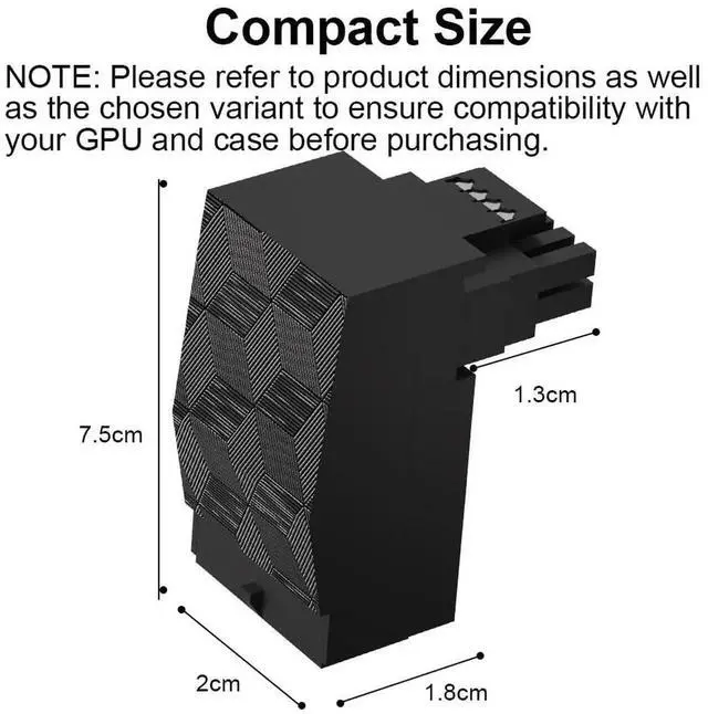 Alt view image 2 of 6 - WRIARICH Type B 90° Right Angle 12VHPWR Adapter, PCIe 5.0 16Pin GPU Power Connector, 600W, Compatible with RTX 3090Ti 4070Ti 4080 4090
