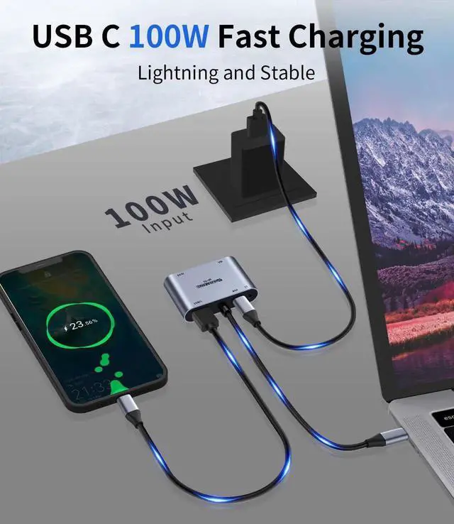 Alt view image 6 of 7 - 5 in 1 USB C Multiport Hub Adapter, Type C to 4K HDMI VGA Splitter with 100W PD Charging, USB3.0 & 3.5mm Audio Jack, Compatible with iPhone 15/16, MacBook, iPad, Switch, Steam Deck, Rog Ally, Samsung