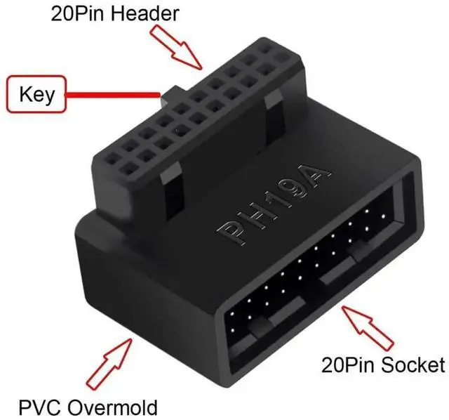 Alt view image 3 of 6 - WRIARICH 1 Set 90 Degree Up & Down Angled USB 3.0 20Pin Male to Female Internal Extension Adapter, Overmolded Design