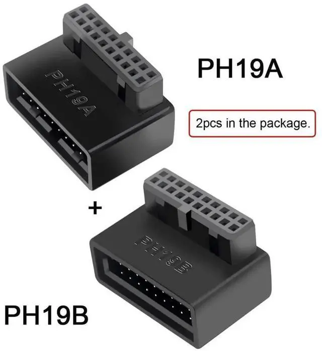 Alt view image 4 of 6 - WRIARICH 1 Set 90 Degree Up & Down Angled USB 3.0 20Pin Male to Female Internal Extension Adapter, Overmolded Design
