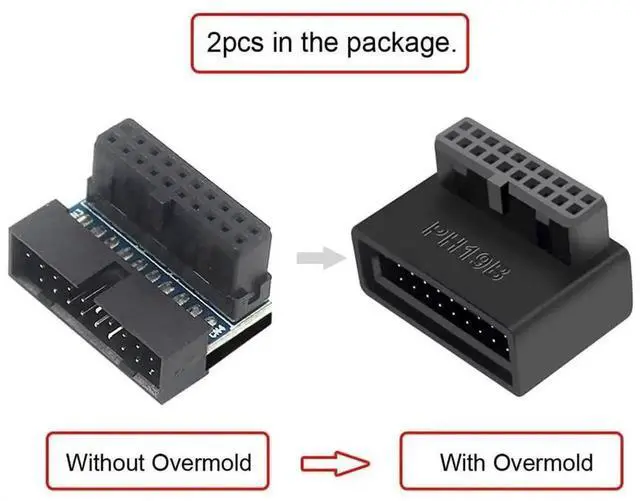 Alt view image 6 of 6 - WRIARICH 1 Set 90 Degree Up & Down Angled USB 3.0 20Pin Male to Female Internal Extension Adapter, Overmolded Design