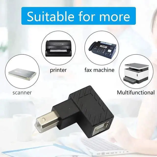 Alt view image 3 of 5 - WRIARICH 2 Pack 90 Degree USB 2.0 Type-B Male to Female Right Angle Adapter, Printer Port Extender for Printers, Scanners, External Hard Drives