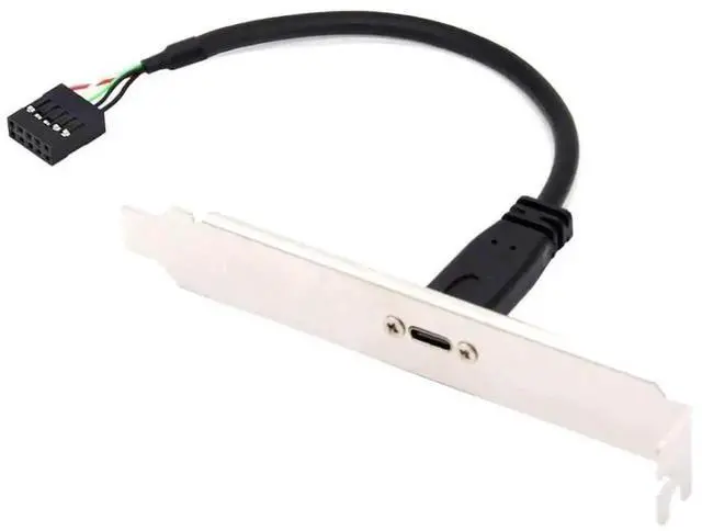 Main image of WRIARICH 17cm USB 2.0 9/10Pin Header Male to USB-C Female Extension Cable with 12cm PCI-E Slot Bracket, PC Chassis Back Panel Port Adapter