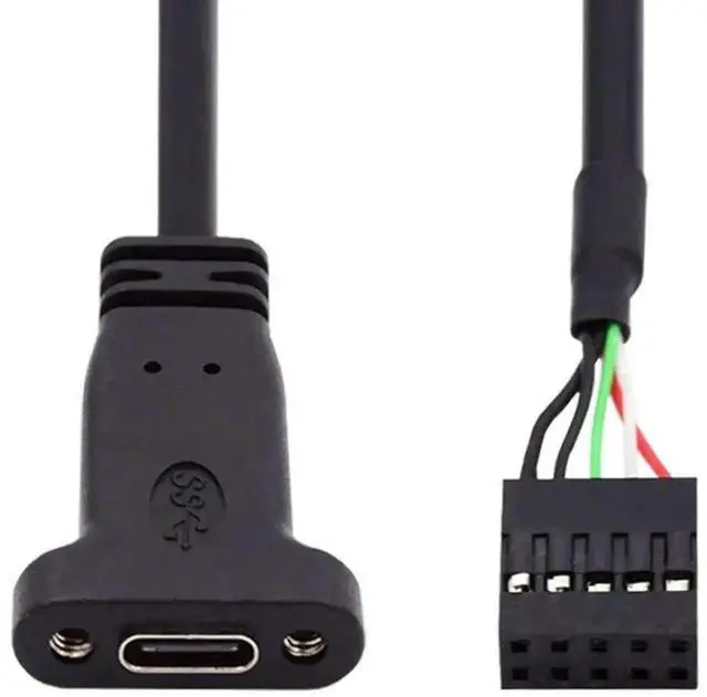 Alt view image 3 of 6 - WRIARICH 17cm USB 2.0 9/10Pin Header Male to USB-C Female Extension Cable with 12cm PCI-E Slot Bracket, PC Chassis Back Panel Port Adapter