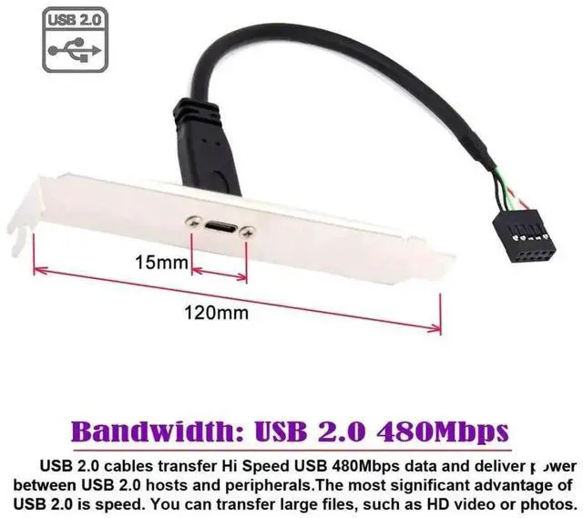 Alt view image 6 of 6 - WRIARICH 17cm USB 2.0 9/10Pin Header Male to USB-C Female Extension Cable with 12cm PCI-E Slot Bracket, PC Chassis Back Panel Port Adapter