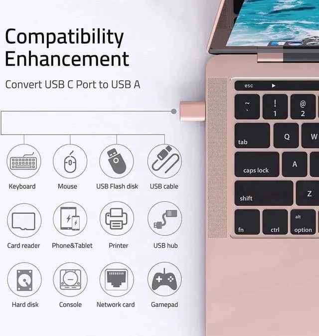 Alt view image 3 of 6 - WRIARICH 2 Pack USB-C to USB 3.0 Adapter, Thunderbolt 3 Type-C Male to USB-A Female Converter Rose Gold for MacBook Pro Pre-2019, MacBook Air 2018/2019, Dell XPS & All USB-C Devices