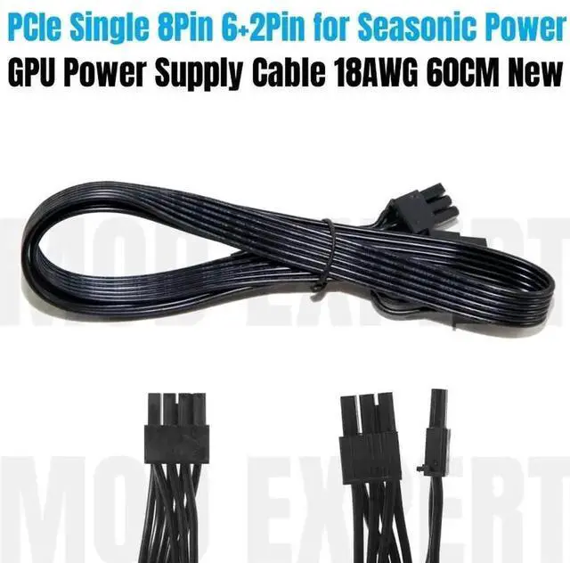 Alt view image 5 of 6 - WRIARICH PCIe 8Pin (6+2Pin) GPU Power Cable 60CM Compatible with Seasonic FOCUS, PRIME, M12II EVO Series Modular PSUs