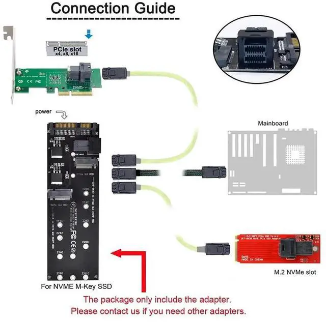 Alt view image 4 of 7 - WRIARICH M.2 M-Key NVMe to SFF-8643 HD Mini SAS Adapter Kit, NGFF PCIe SSD to U.2 SFF-8643 Converter for Desktop Motherboard Storage Expansion