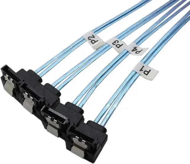 Alt view image 2 of 5 - WRIARICH 0.5M Internal Mini SAS Breakout Cable, SFF-8087 36Pin Controller to 90° 4x 7Pin SATA Forward Target Cable with Net Jacket