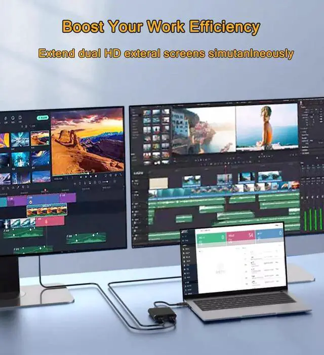 Alt view image 7 of 7 - WRIARICH USB 3.0 to Dual HDMI Adapter, USB to Dual Monitor Display Converter Support 1080P 60Hz Audio Video, Only for Windows Laptops Desktops