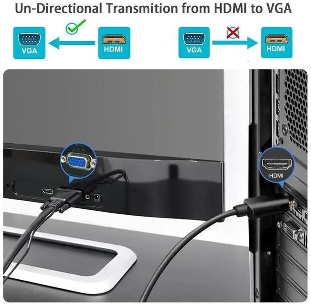 Alt view image 5 of 7 - WRIARICH 2 Pack 6FT HDMI Male to VGA Male Cable Unidirectional 1080P Video Cord Compatible with Laptop PC Monitor Projector HDTV Raspberry Pi Roku Xbox