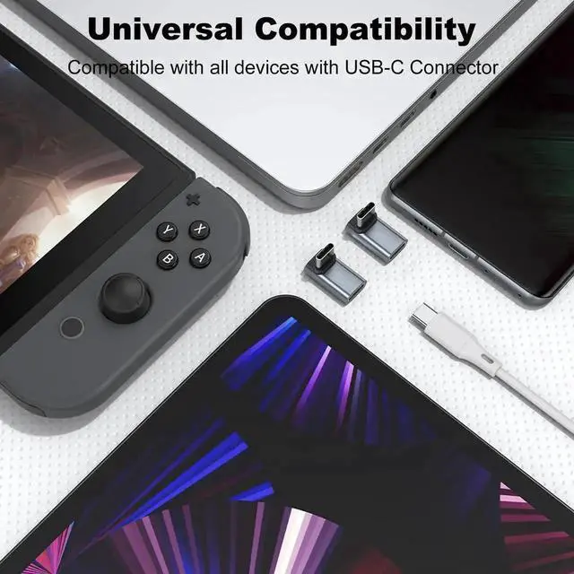 Alt view image 4 of 6 - WRIARICH 2 Pack Grey 90 Degree Right Angle USB-C Male to Female Extender Adapter, 100W PD Fast Charging Type-C Connector for Steam Deck, ROG Ally, Switch, Laptops, Tablets & Phones
