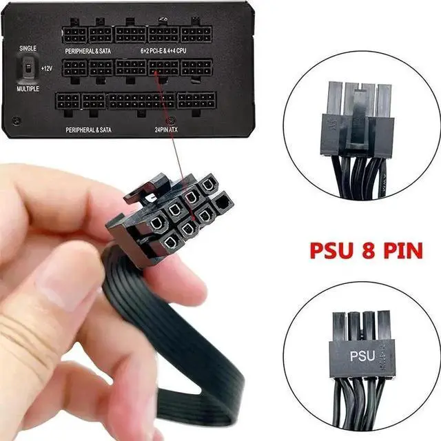 Alt view image 4 of 6 - WRIARICH 60cm Flat PCIe 8Pin (6+2Pin) Modular GPU Power Cable Compatible with Corsair CS-M Series PSU, CS450M CS550M CS650M CS750M CS850M