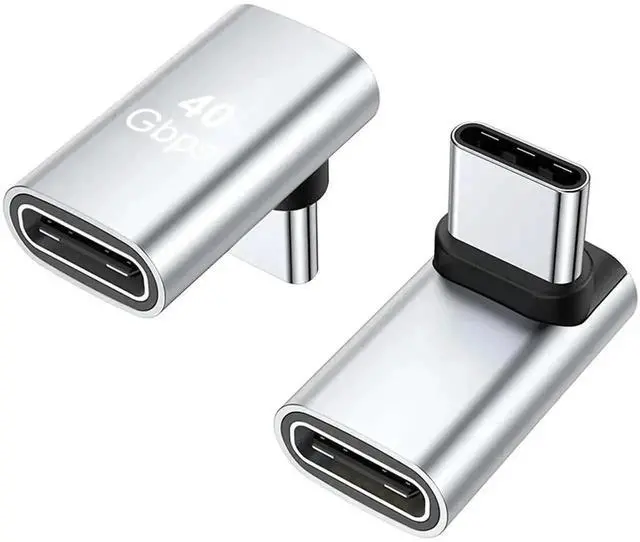 Main image of WRIARICH 2 Pack Silver 90 Degree Right Angle USB-C Male to Female Extender Adapter, 100W PD Fast Charging Type-C Connector for Steam Deck, ROG Ally, Switch, Laptops, Tablets & Phones