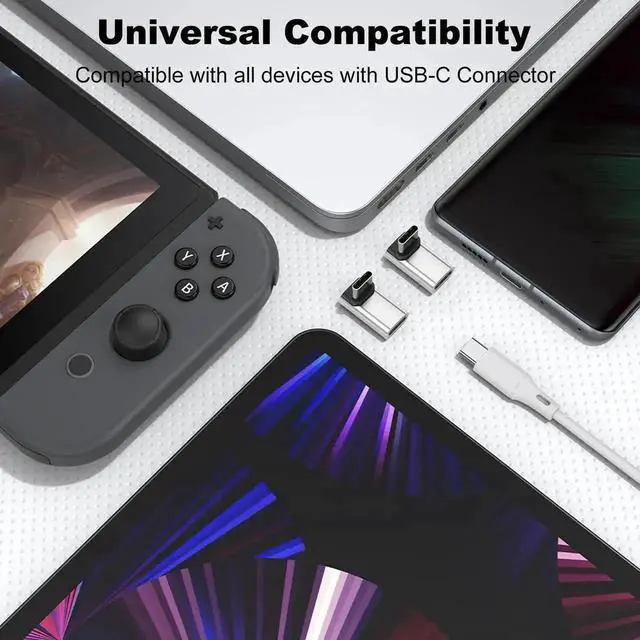 Alt view image 6 of 6 - WRIARICH 2 Pack Silver 90 Degree Right Angle USB-C Male to Female Extender Adapter, 100W PD Fast Charging Type-C Connector for Steam Deck, ROG Ally, Switch, Laptops, Tablets & Phones