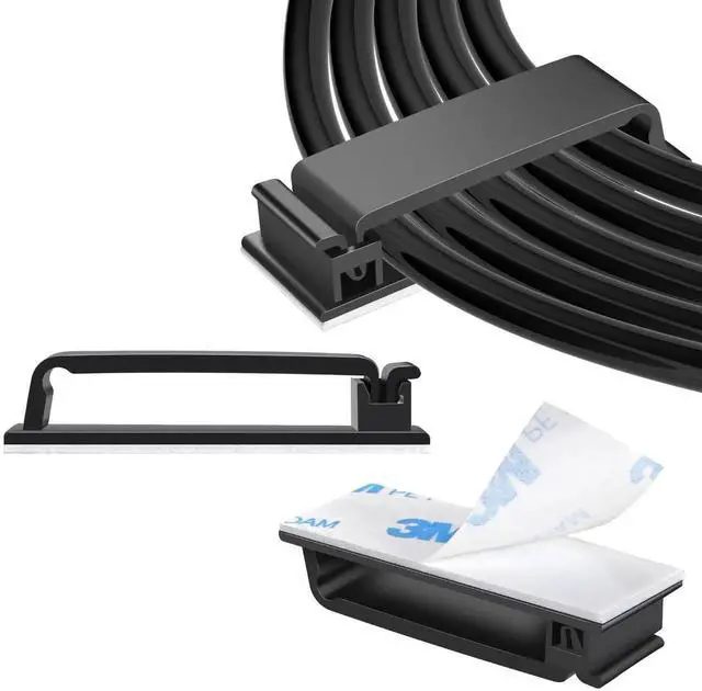 Main image of WRIARICH 40 Pack XL Black Self-Adhesive Cable Clips, Large Wire Organizer Cord Holder for Desk, Car, Wall, TV, PC & Ethernet Cables