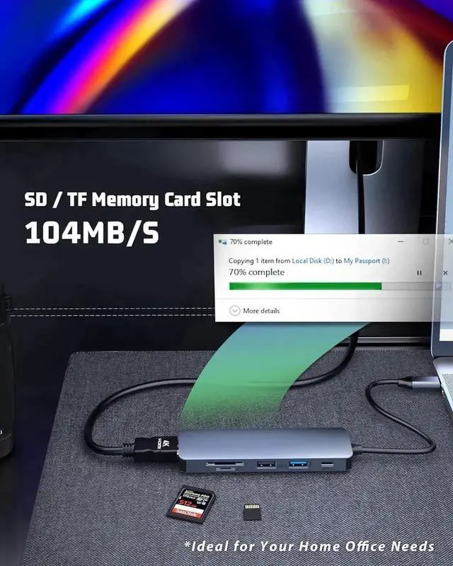 Alt view image 2 of 7 - WRIARICH 6-in-1 USB C Multiport Hub Adapter with 4K HDMI, 100W PD Charging, USB3.0, USB2.0, SD TF Card Reader Compatible with MacBook Air Pro M1 M2, Surface Go