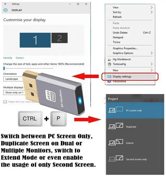 Alt view image 2 of 7 - WRIARICH Active DP Dummy Plug Virtual Display Emulator Support 4K60Hz 1080P120Hz Headless Ghost Display Adapter