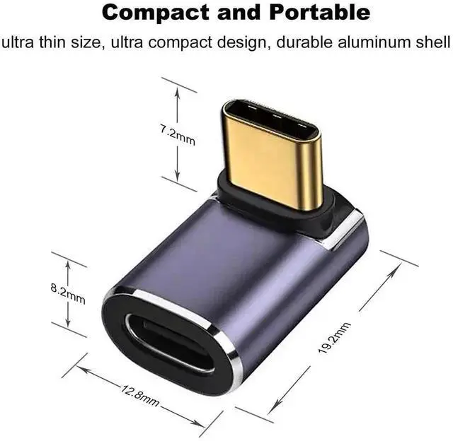 Alt view image 5 of 6 - WRIARICH 2 Pack Metallic Purple 90 Degree Right Angle USB-C Male to Female Extender Adapter, 100W PD Fast Charging Type-C Connector for Steam Deck, ROG Ally, Switch, Laptops, Tablets & Phones