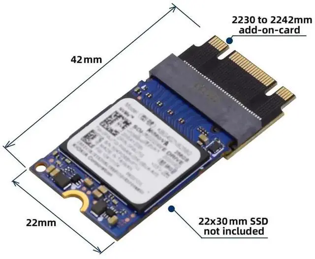 Alt view image 2 of 7 - NGFF B+M Key Male to M-Key Female Extension Adapter, 2230 (22×30mm) to 2242 (22×42mm) M.2 SSD Converter, PCIe 4.0 Compatible for Lenovo Legion Go & ThinkPad X270/X280/T470/T480/L480/T580 Laptops