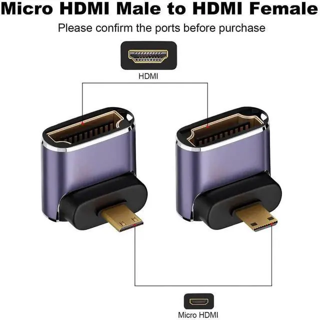 Alt view image 2 of 6 - WRIARICH 2 Pack 90° Up & Down Right Angle Micro HDMI Male to Female Adapter, 8K Micro HDMI to HDMI Extender for Sony A6000 Raspberry Pi 4 GoPro Hero 7 Sport Cameras