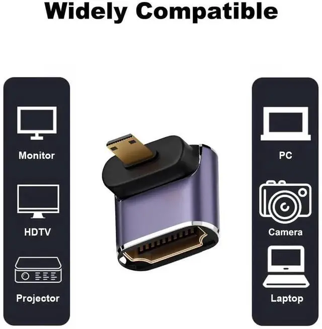 Alt view image 3 of 6 - WRIARICH 2 Pack 90° Up & Down Right Angle Micro HDMI Male to Female Adapter, 8K Micro HDMI to HDMI Extender for Sony A6000 Raspberry Pi 4 GoPro Hero 7 Sport Cameras