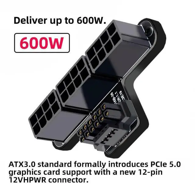 Alt view image 5 of 7 - WRIARICH 90° Up Angled ATX3.0 PCIe5.0 12VHPWR 16Pin to Triple ATX 8Pin Power Adapter, Compatible with RTX 4080 / 5090Ti GPU