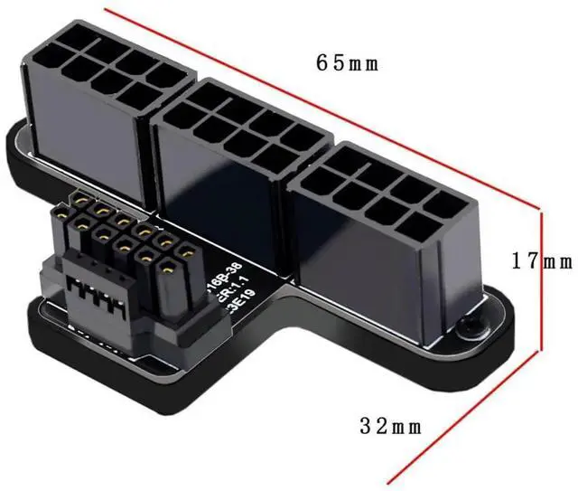 Alt view image 4 of 7 - WRIARICH 90° Up Angled ATX3.0 PCIe5.0 12VHPWR 16Pin to Triple ATX 8Pin Power Adapter, Compatible with RTX 4080 / 5090Ti GPU