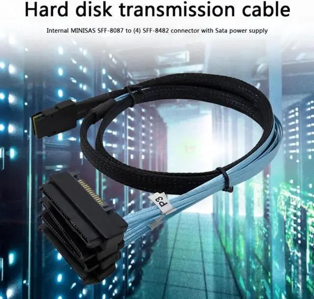 Alt view image 3 of 3 - WRIARICH 100cm SFF-8087 36Pin Mini SAS to 4×SFF-8482 29Pin Fanout Cable with SATA 15Pin Power Port, Server RAID Controller Hard Drive Cable