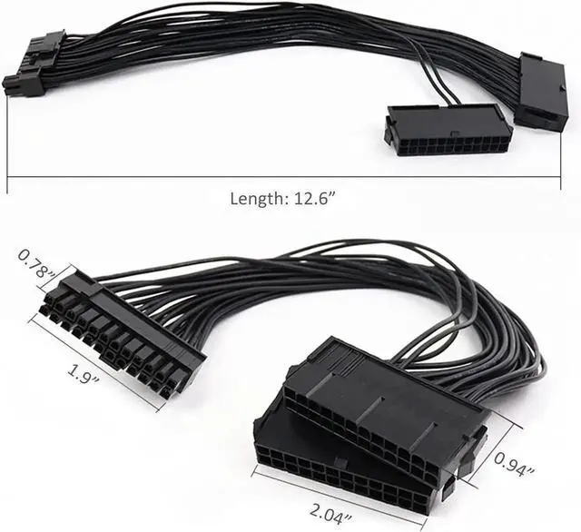 Alt view image 5 of 5 - WRIARICH Dual PSU Synchronous Startup 24Pin Extension Cable Kit, ATX 20+4 Pin Multiple Power Supply Splitter Adapter Cord for Desktop Motherboard Dual Power Expansion