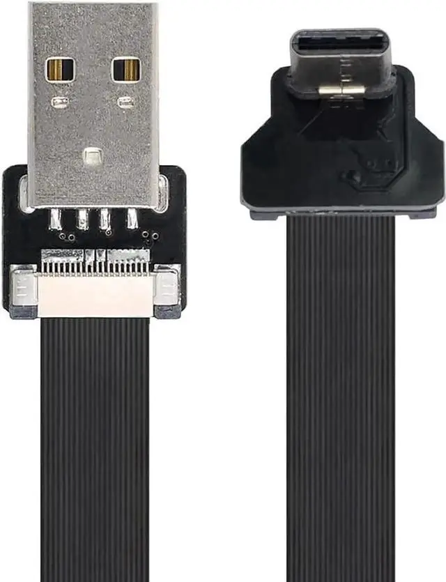 Main image of WRIARICH 20CM 90° Upward Angled USB 2.0 A Male to USB-C Male FPC Cable, Slim Flat Data Cord for FPV, Storage Drives & Phones