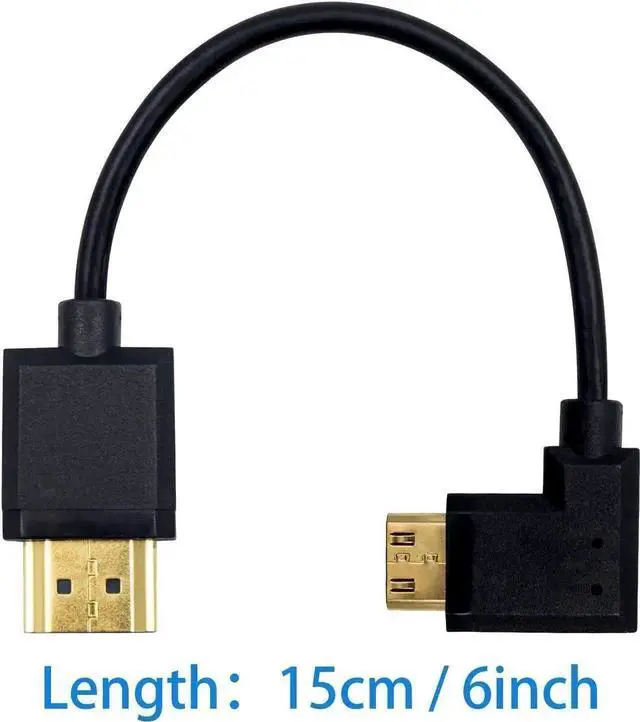 Alt view image 6 of 7 - WRIARICH 15cm/6 Inch Left 90 Degree Ultra-Thin Mini HDMI to Standard HDMI 2.0 Cable, Male to Male, Support 4K 1080P 3D