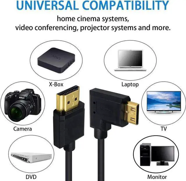 Alt view image 5 of 7 - WRIARICH 15cm/6 Inch Left 90 Degree Ultra-Thin Mini HDMI to Standard HDMI 2.0 Cable, Male to Male, Support 4K 1080P 3D