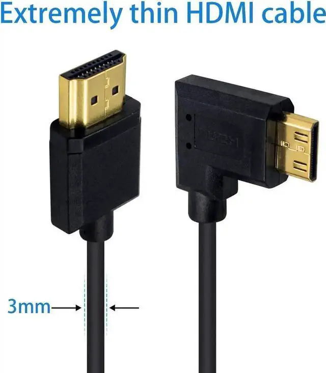 Alt view image 7 of 7 - WRIARICH 15cm/6 Inch Left 90 Degree Ultra-Thin Mini HDMI to Standard HDMI 2.0 Cable, Male to Male, Support 4K 1080P 3D