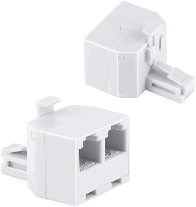 Main image of WRIARICH 2 Pack White RJ11 Duplex Wall Jack Splitter, 1 to 2 Dual Phone Line Modular Adapter for Landline, Fax Machines and Cordless Phone Systems