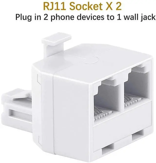 Alt view image 2 of 6 - WRIARICH 2 Pack White RJ11 Duplex Wall Jack Splitter, 1 to 2 Dual Phone Line Modular Adapter for Landline, Fax Machines and Cordless Phone Systems