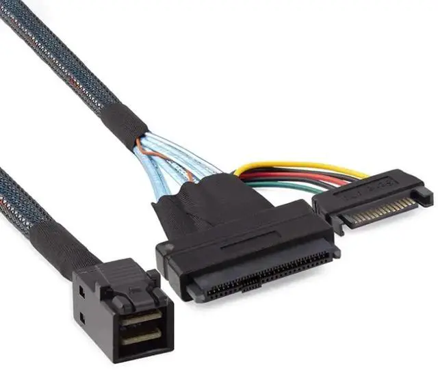 Alt view image 2 of 5 - WRIARICH 19.68 Inch Mini SAS HD SFF-8643 to SFF-8639 Server Cable, 12Gbps SAS Cable with SATA 15Pin Y-Type Power Cord for U.2 NVMe Drives
