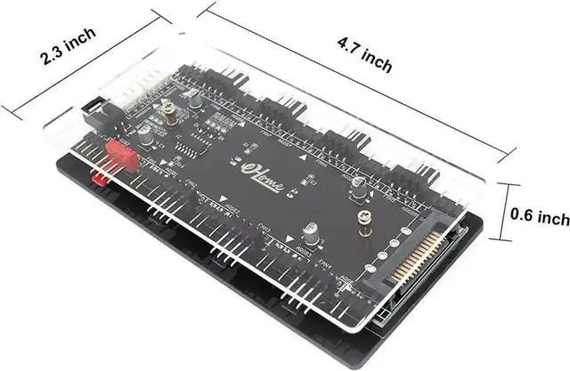 Alt view image 3 of 7 - WRIARICH 8-Port 2-in-1 ARGB PWM Fan Hub, 12V 4Pin to 5V 3Pin ARGB Converter Controller, SATA Powered with PMMA Shell & Magnetic Standoff, Sync Compatible with ASUS/MSI RGB Lighting