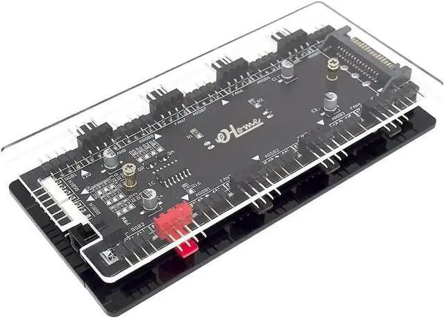 Alt view image 4 of 7 - WRIARICH 8-Port 2-in-1 ARGB PWM Fan Hub, 12V 4Pin to 5V 3Pin ARGB Converter Controller, SATA Powered with PMMA Shell & Magnetic Standoff, Sync Compatible with ASUS/MSI RGB Lighting